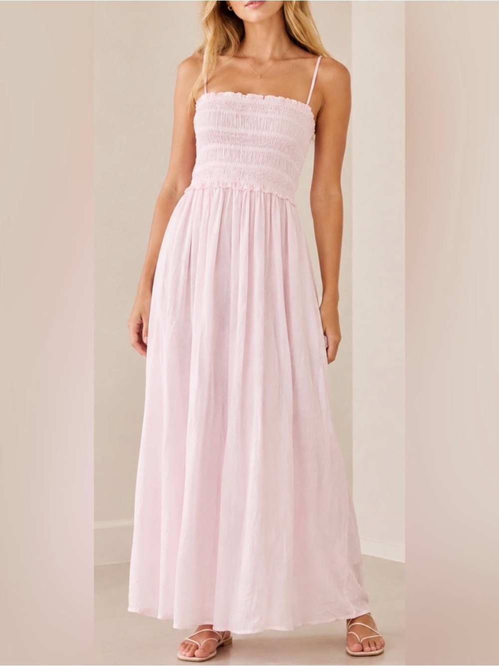 J. Crew Smocked Bodice Spaghetti Strap Maxi Pockets Dress in Cotton Voile CI259